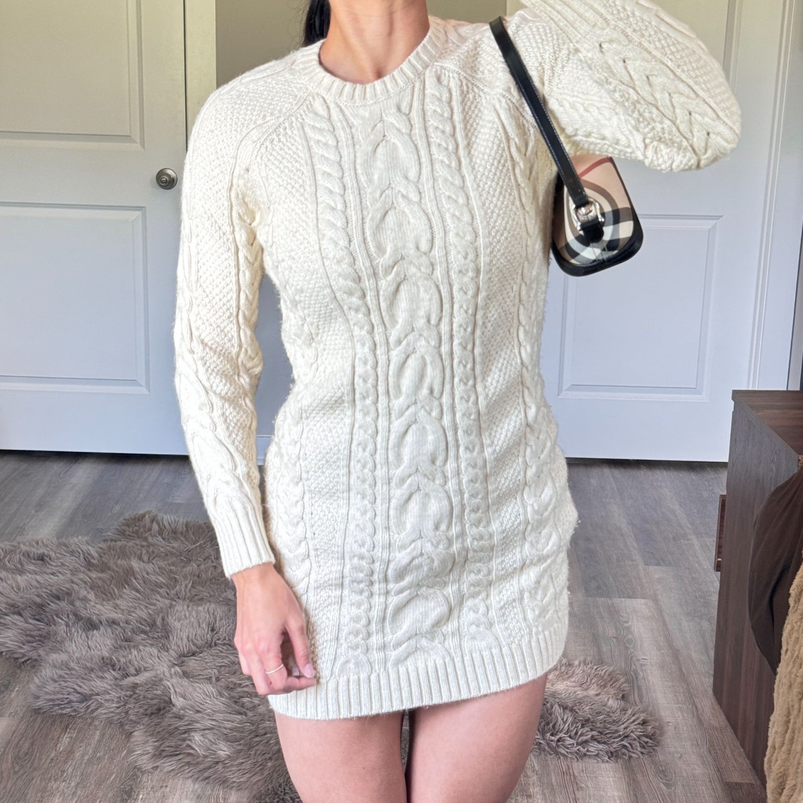 Polo Ralph Lauren Cream Cable Knit Sweater Dress Womens XS Preppy Quiet Luxury