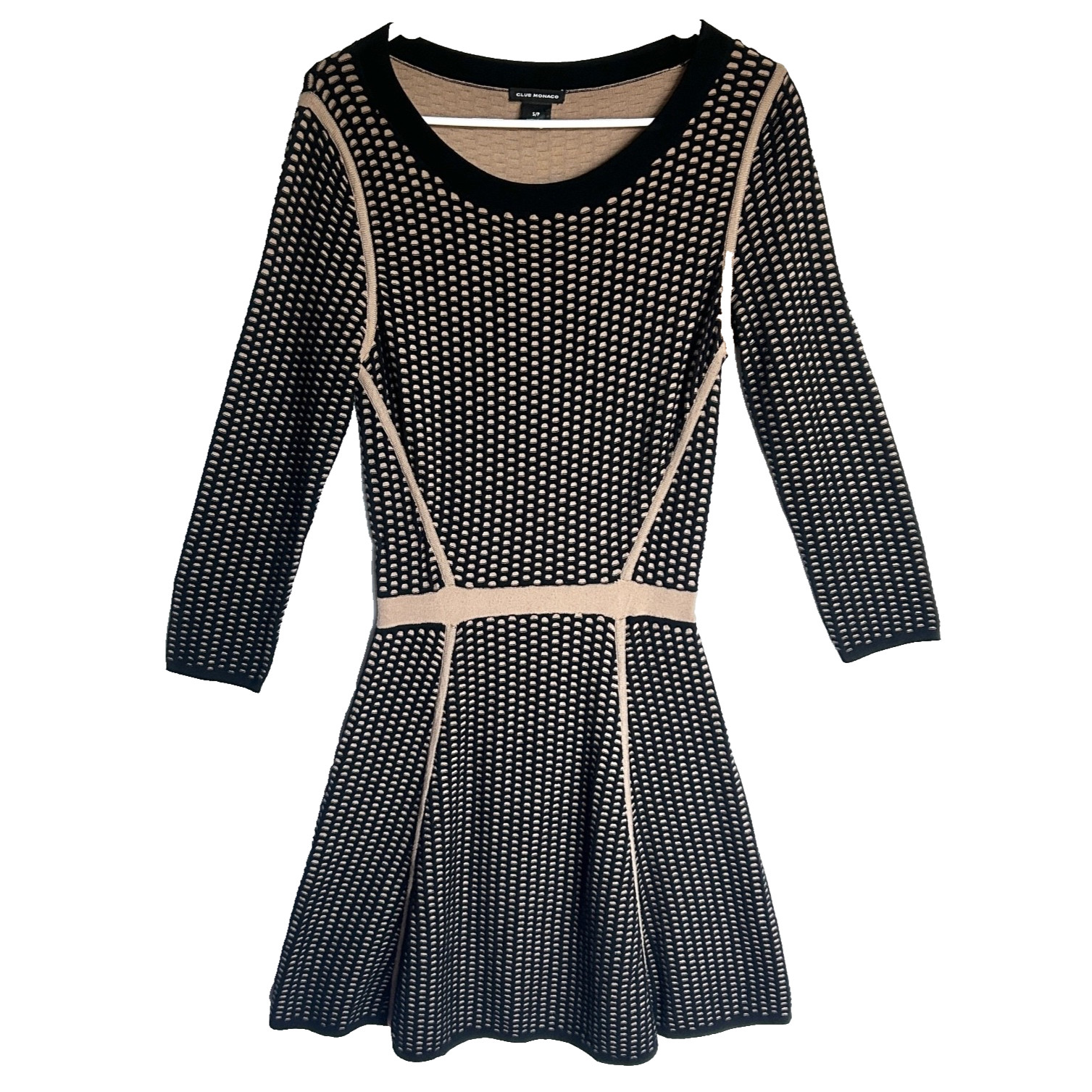 Club Monaco Indie Sleaze Drop Waist Stretch Knit Black Tan Sweater Dress Women S
