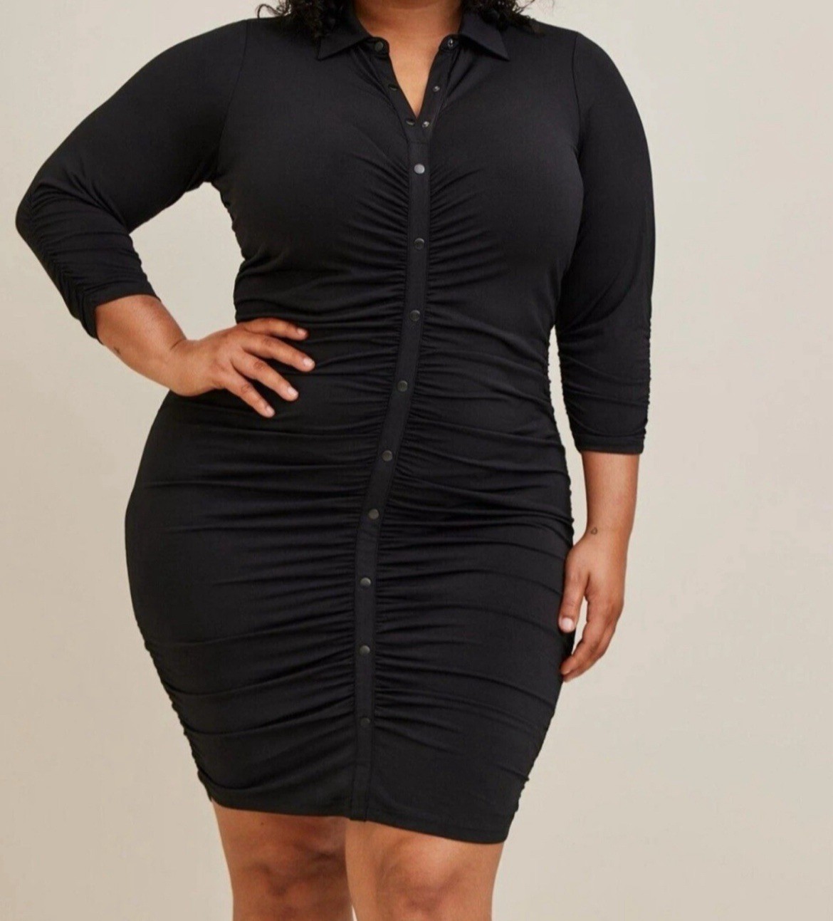 Torrid Black At The Knee Studio Shirred Shirt Dress Bodycon 3X Party Dress NEW