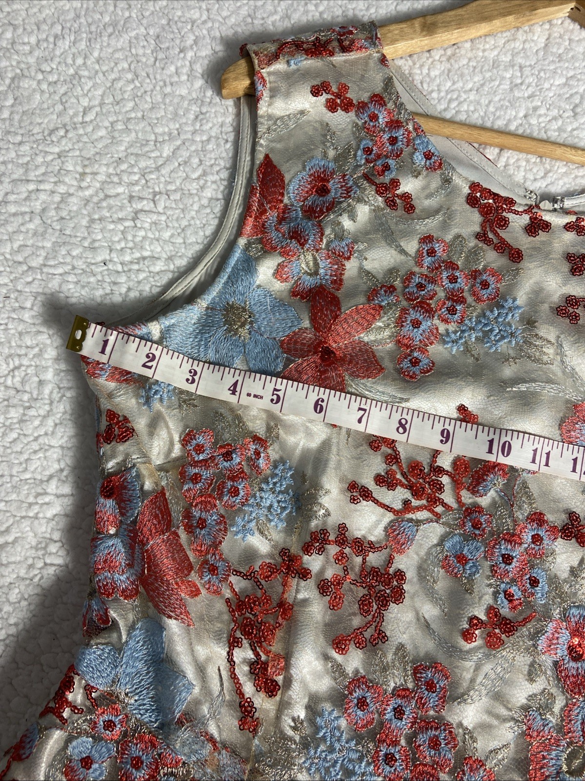 Tahari by Arthur S Levine Flared Dress Blue/Red Floral Embroidery/Sequin Size 14