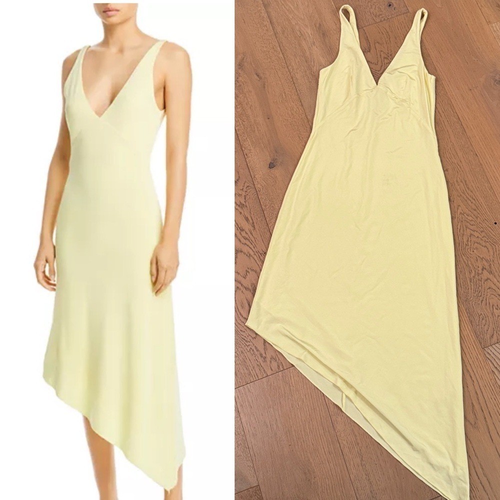 REMAIN BIRGER CHRISTENSEN Gosha diagonal hem deep v slip Dress Wax Yellow