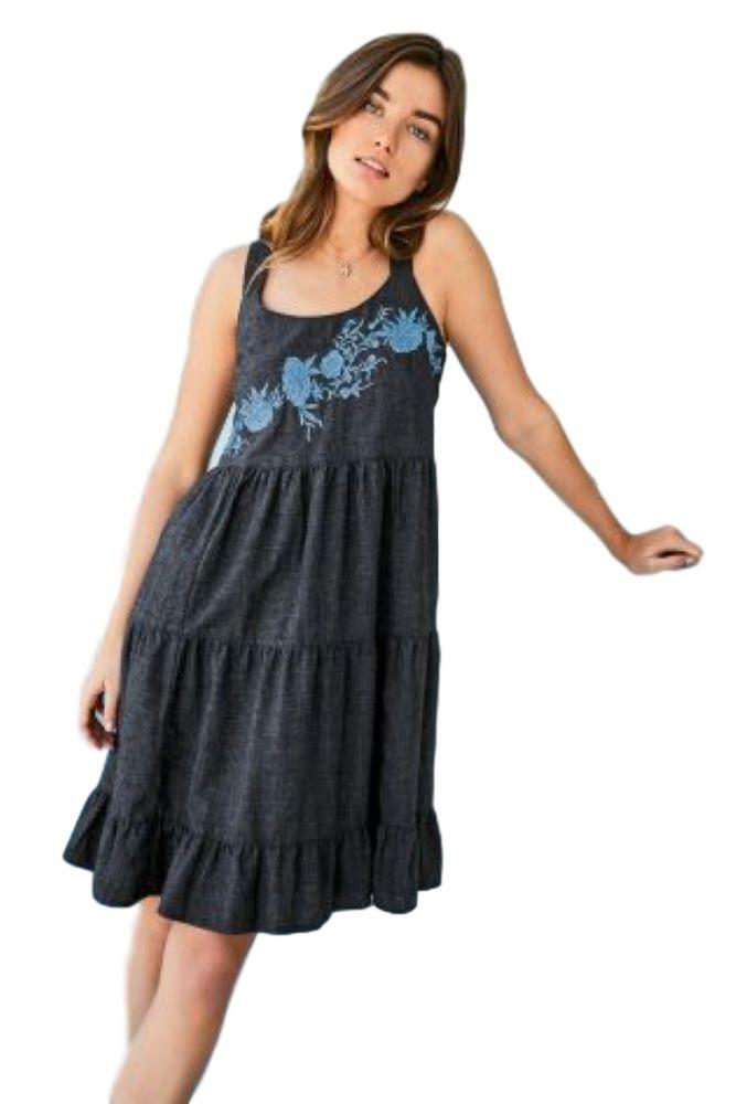 NEW Next Linen Blend Embroidered Strappy Blue summer dress Size 8-18