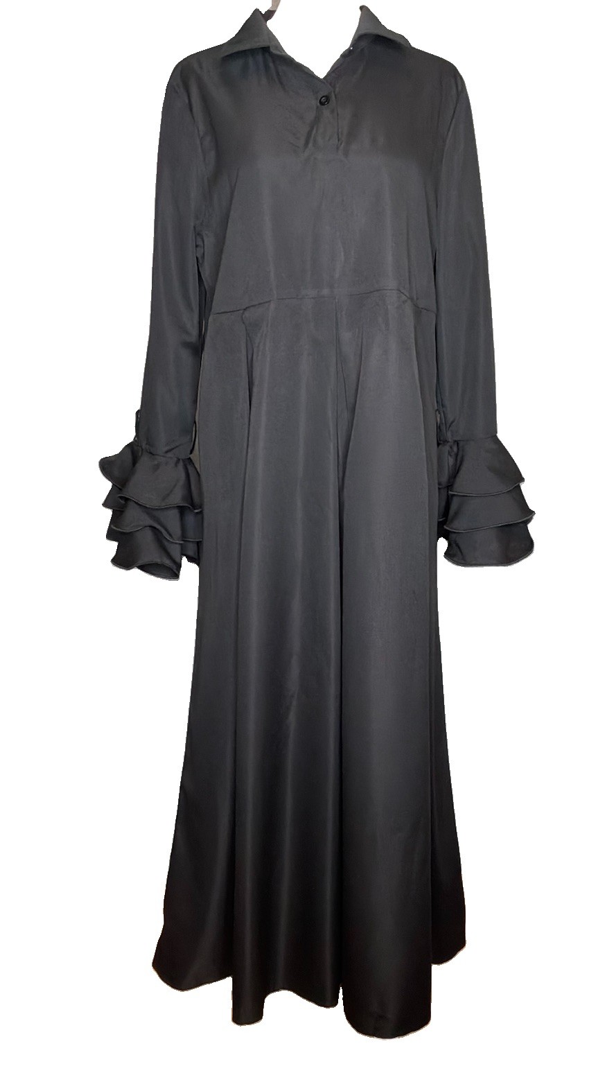 UOOZEE Maxi Ruffle Sleeve Shirt Dress Black Polyester Size M NWT