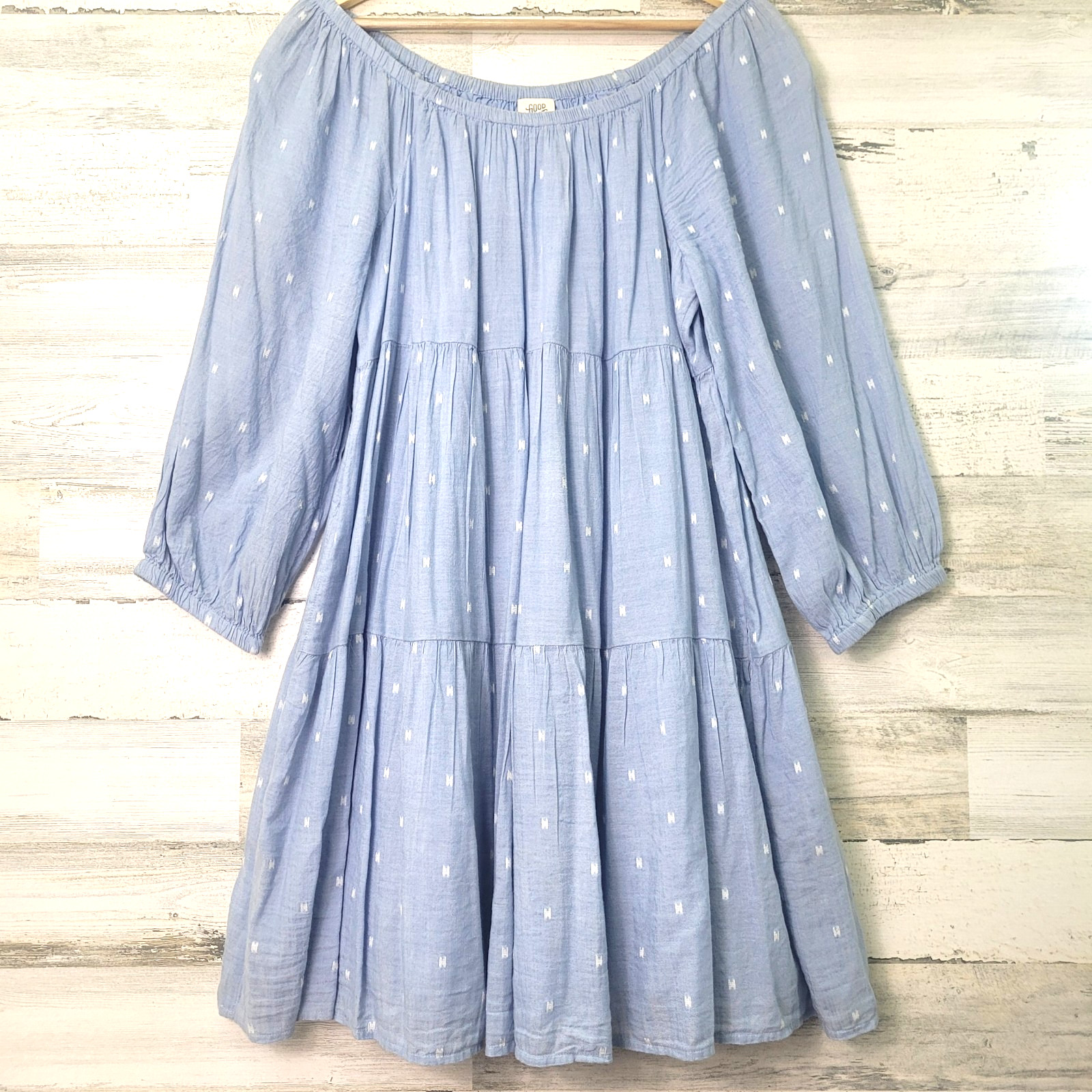 Good Hart Women’s Blue Cotton Tiered Babydoll Lined Dress Size L Pockets