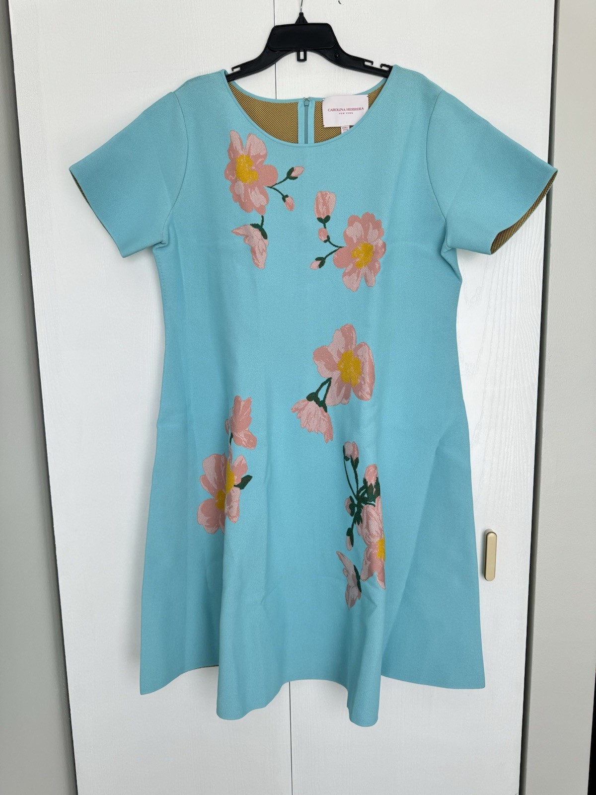 Final Price Carolina Herrera Floral Printed Fit Flare Midi Dress Blue 3XL $2390