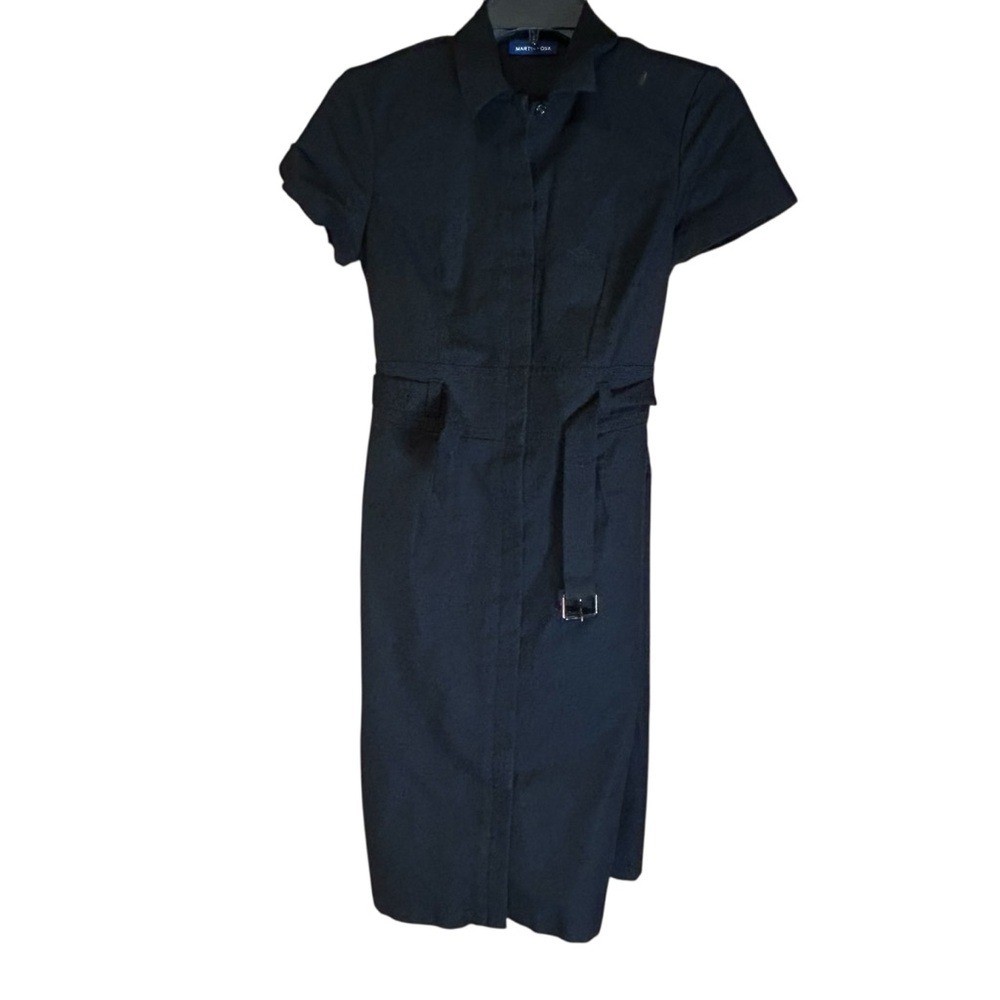 Martin + Osa Womens Black Utility Shirt Dress Belted 6 Stretch Minimalist Office