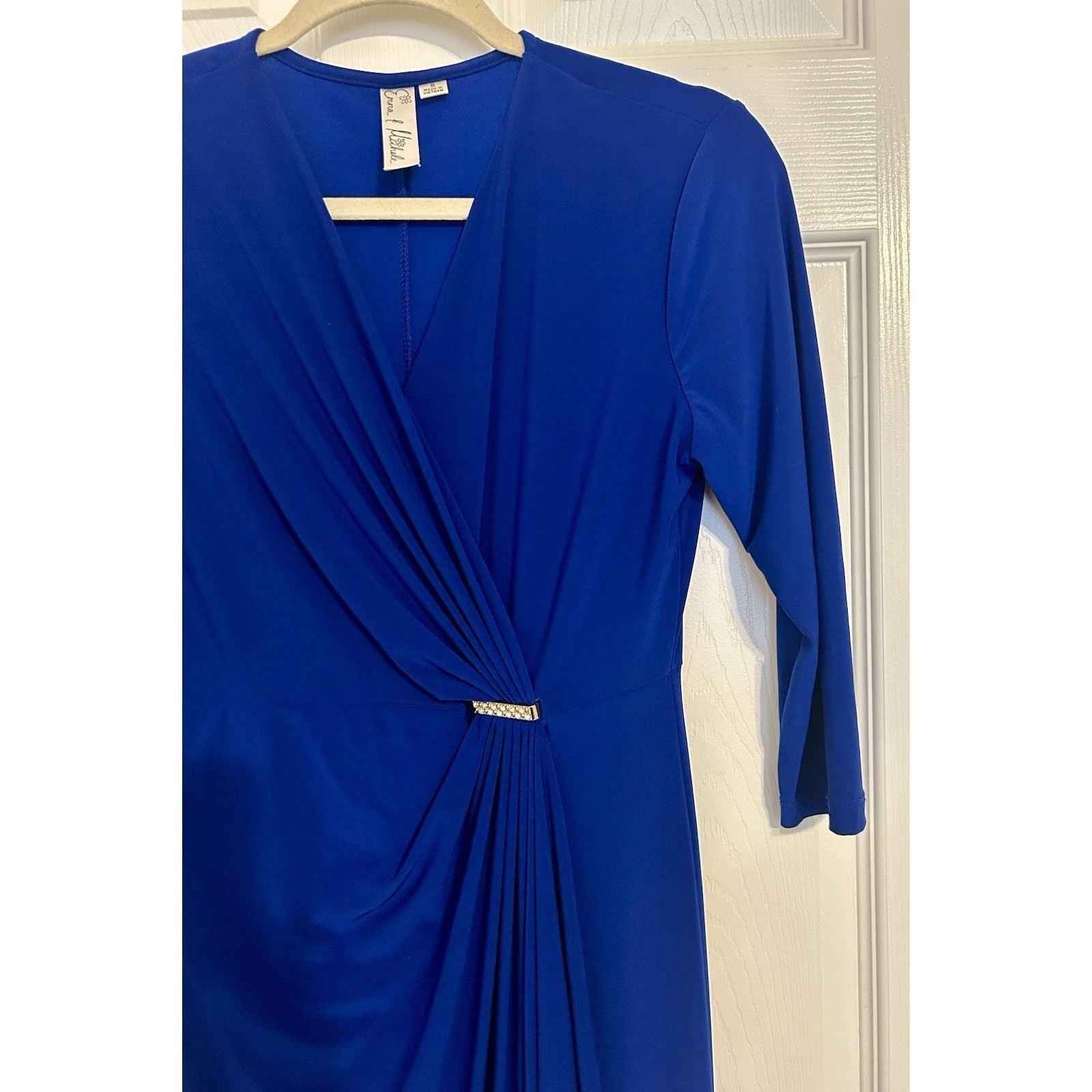 Emma & Michele Royal Blue Faux Wrap Maxi Dress Gold Hardware Accent Size S