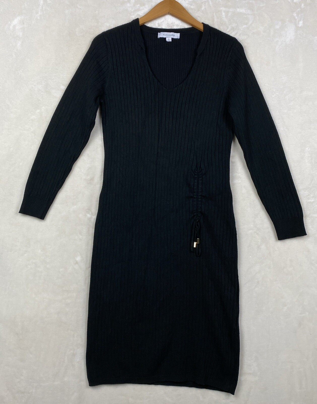 Madison Grey Dress Womens Large Bodycon Ribbed Knit Whimsigoth Vamp Minimalist