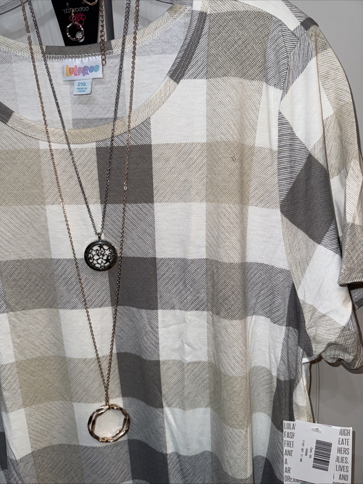 NWT LuLaRoe 2XL White Cream Tan Gray Plaid Carly Swing Dress