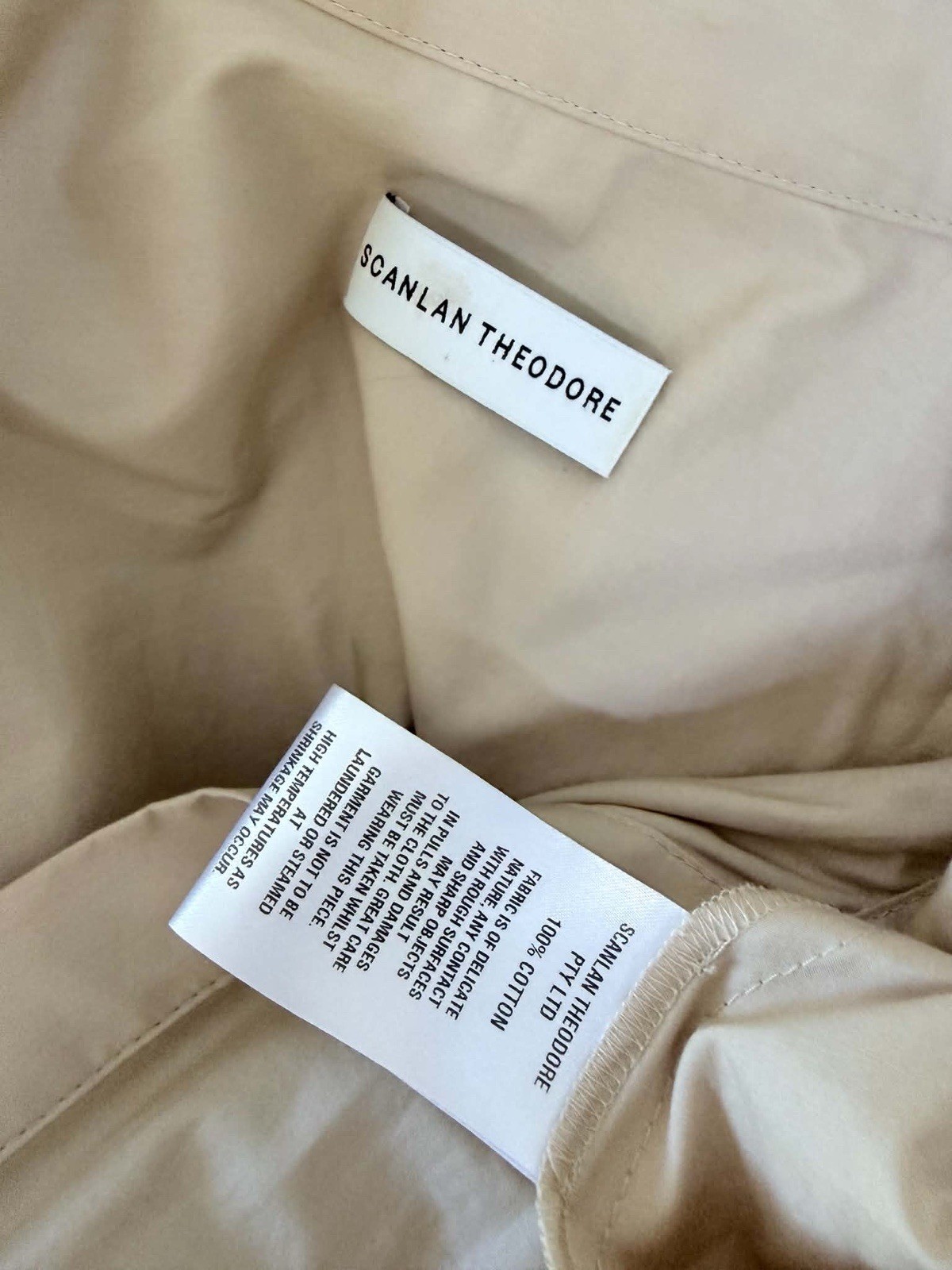 Scanlan Theodore Parachute Cotton Cut Out Shirt Dress Beige Midi Size 8