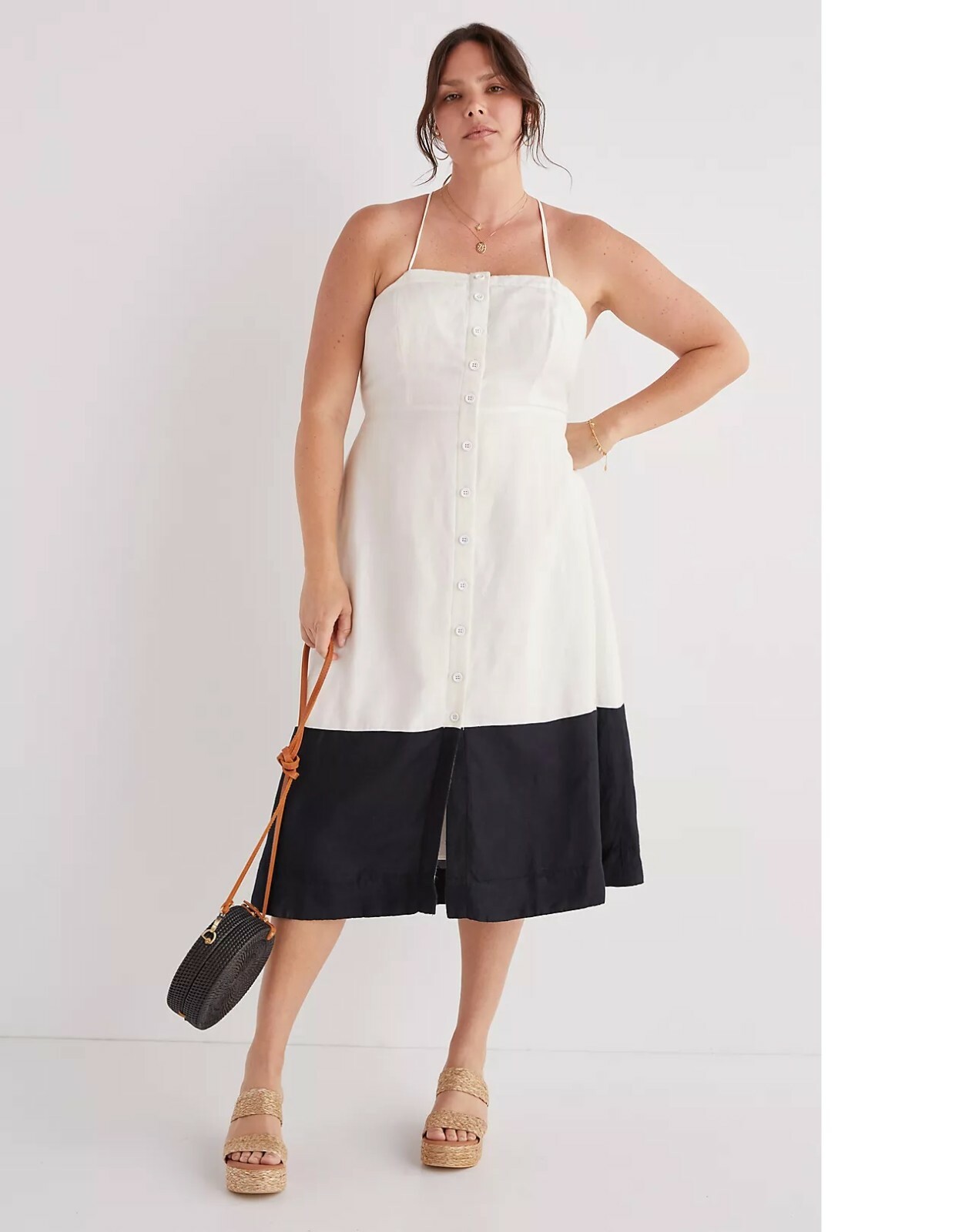 NWT Anthropologie Women Maeve size XL Colorblock Contrast Midi Dress Ivory Black