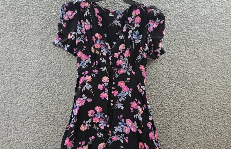 The Kooples Midi V-Neck Short Sleeve Dress Women’s EU 0 Black/Pink Floral