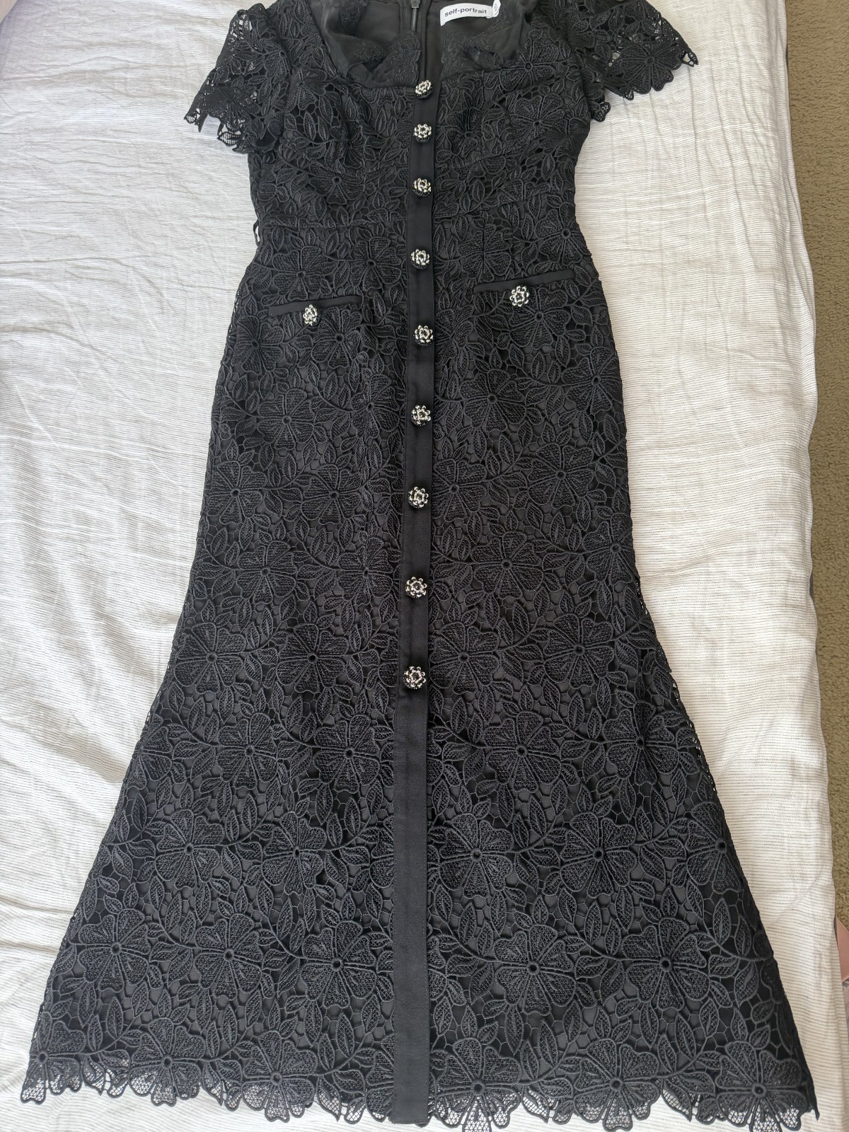 self portrait Black Guipure Lace Button Midi Dress size small new (never wear)