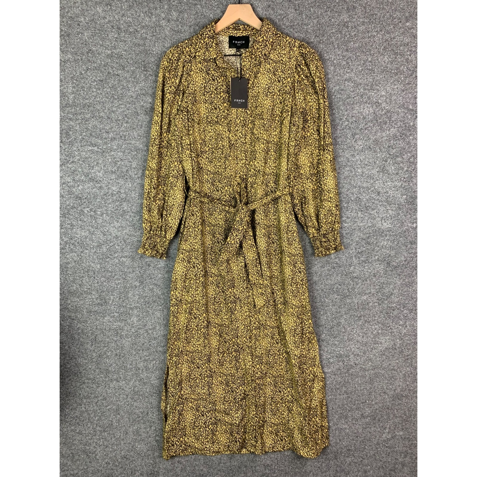 NWT $195 FRNCH Paris Juliette Leopard Print Tie Waist Button Down Maxi Dress XS