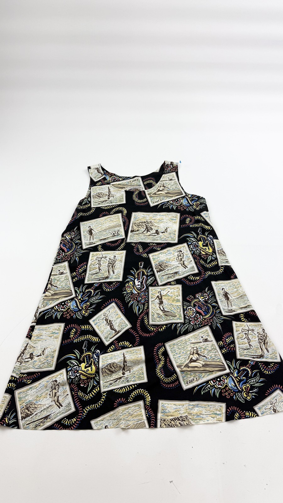 Reyn Spooner Dress Womens XS Black Hawaiian A-Line Tank Art of Eddy Y USA