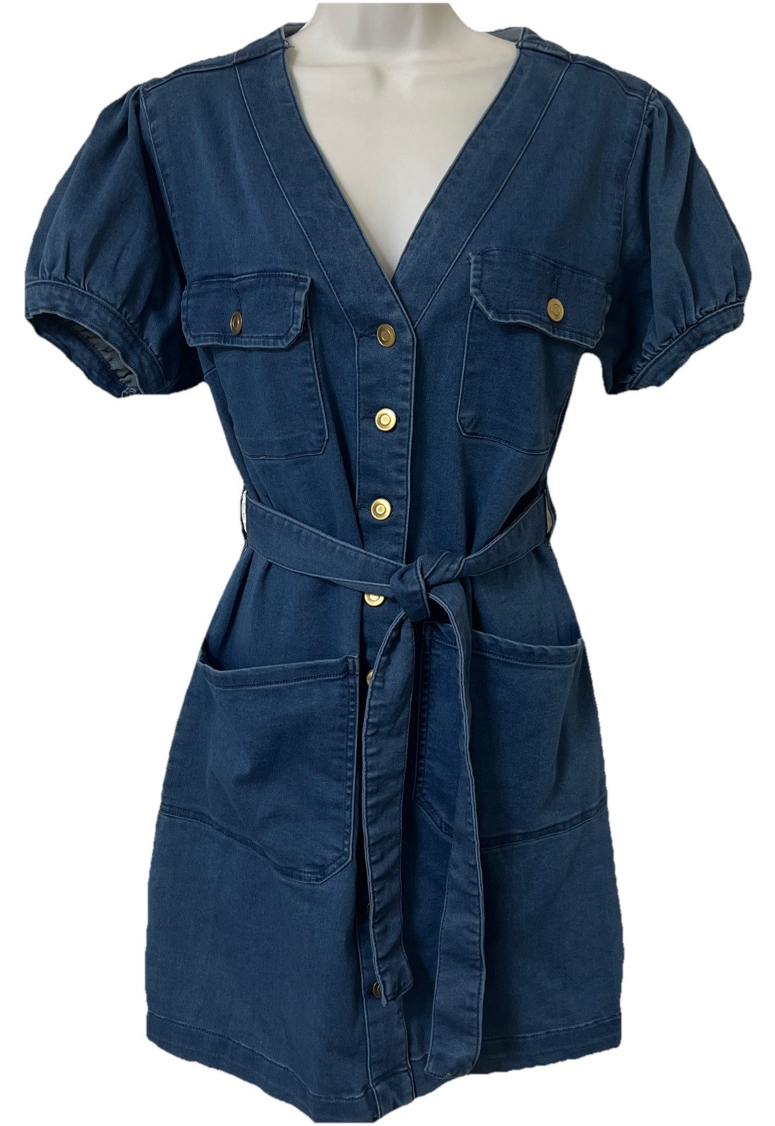 Maurices Denim Dress Womens S Button Up Stretch Coastal Cowgirl Boho Knee Length