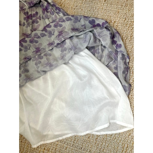 Reistor 100% Bemberg Cupro Lilac Strappy Floral Tiered Midi Dress Pockets S