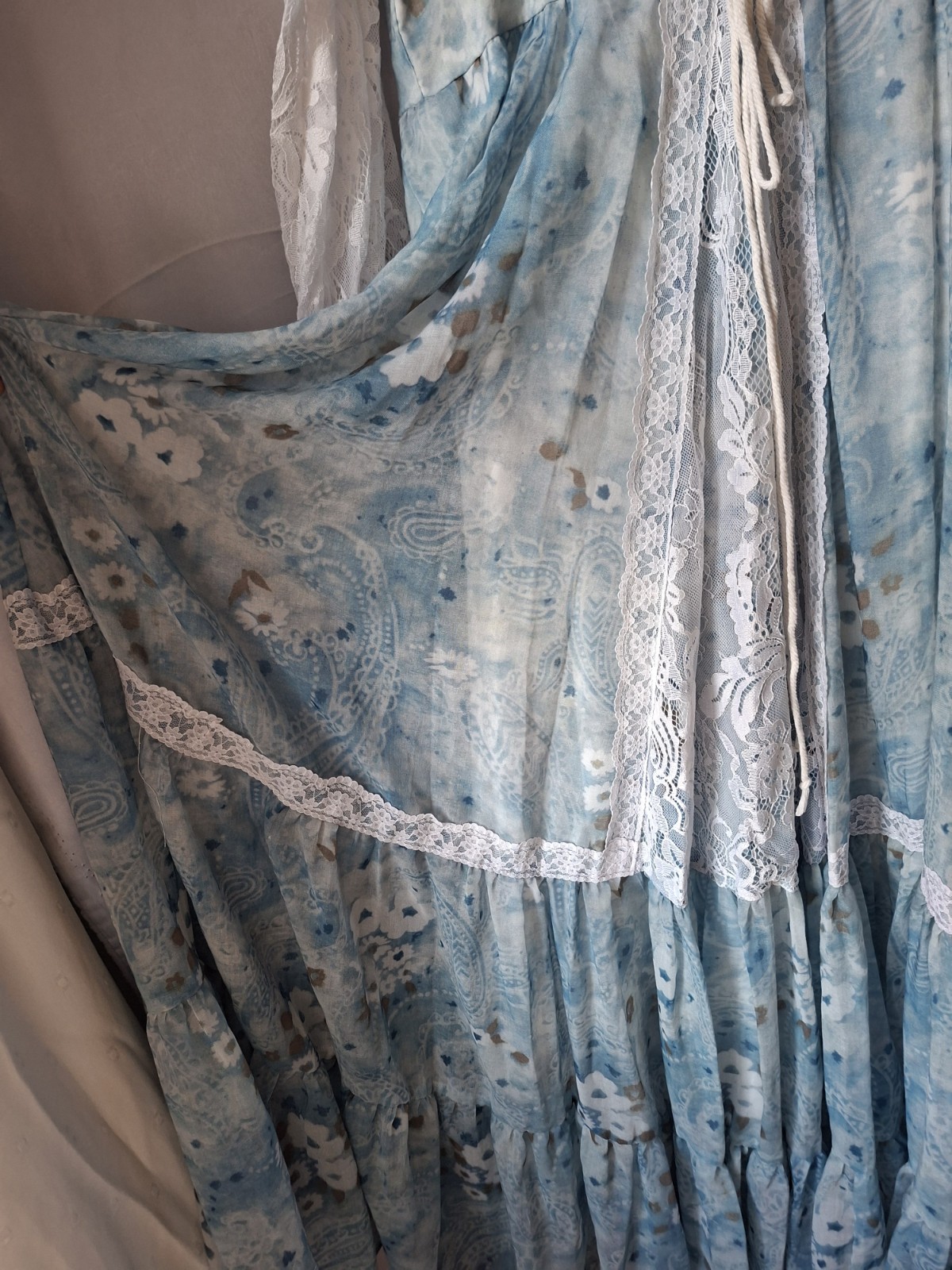 Vintage Style 70s Boho Prairie Maxi Dress Lace Floral Paisley Hippie NO TAGS M
