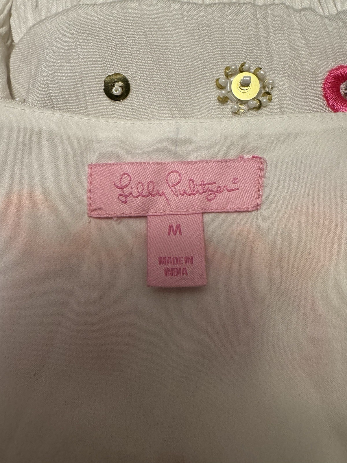 Lilly Pulitzer White Sundress with Pink & Orange Embellished Straps
