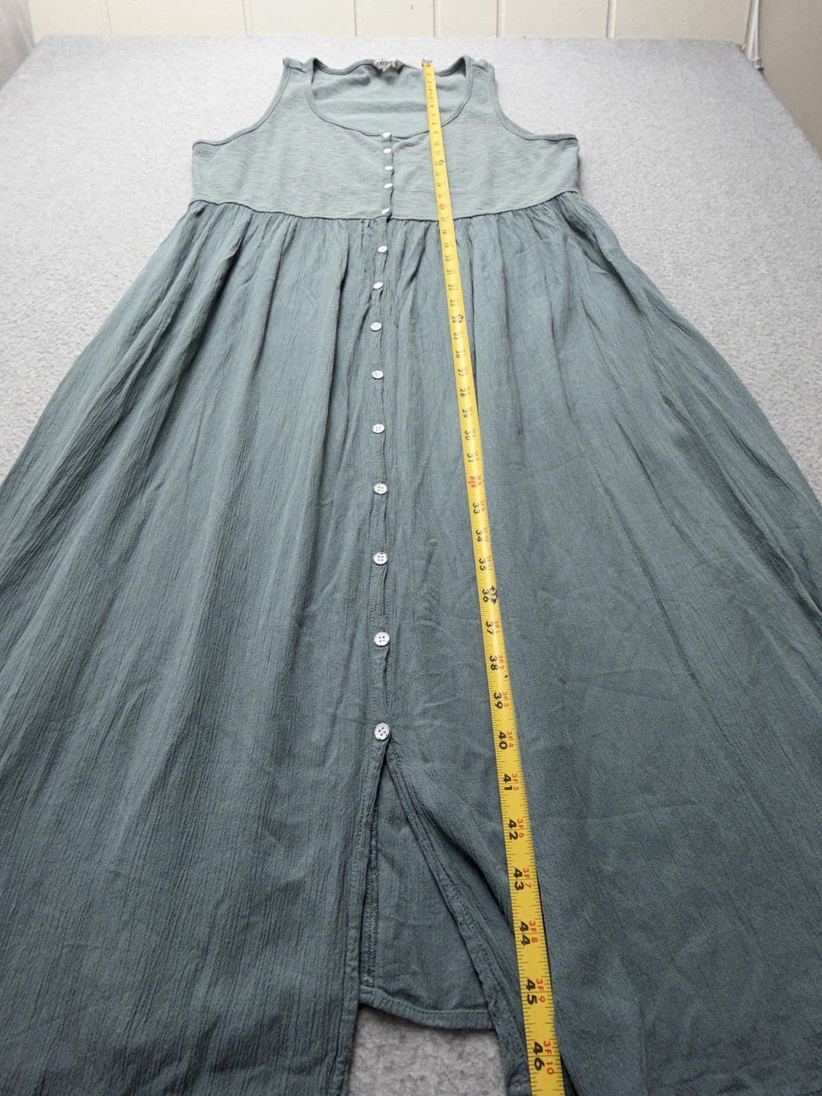 Frye And Co Womens XL Green Maxi Tank Dress Button Front Pockets Casual