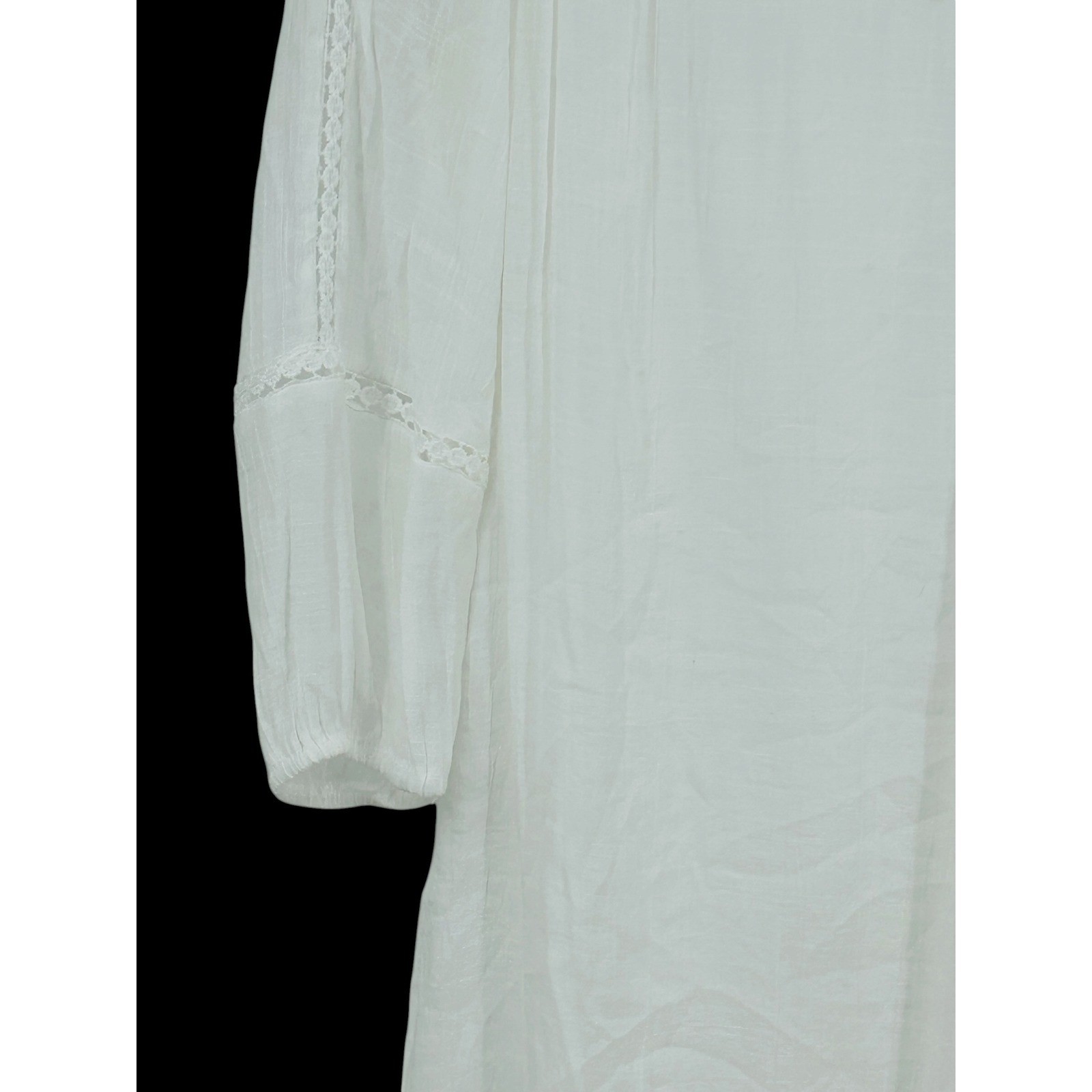 Indigo Rose White Lace Boho Tunic Dress V Neck 3/4 Sleeve Small