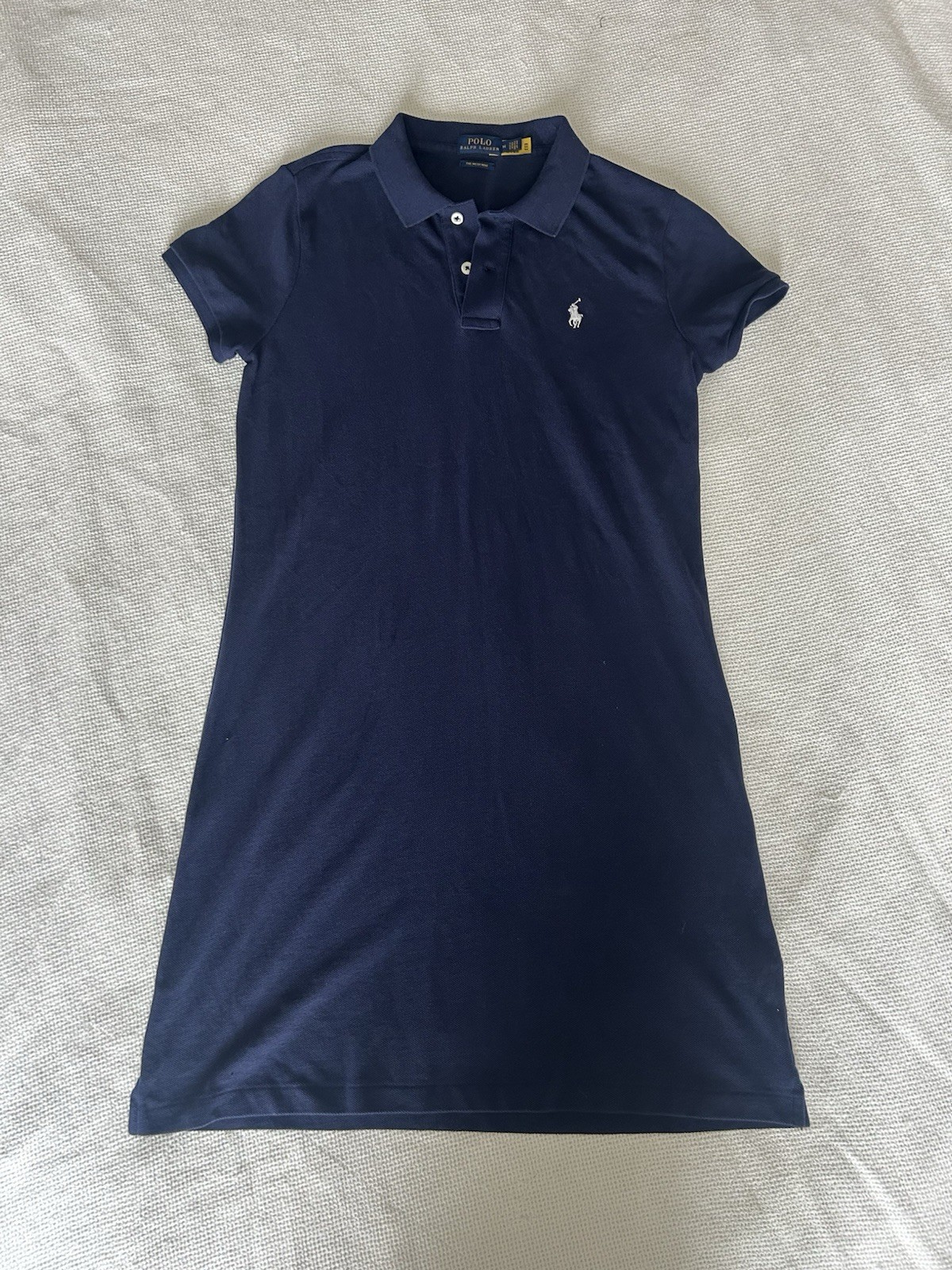 Polo Ralph Lauren The Mesh Mini Shirt Long Women Navy Blue Short Sleeve Size XS