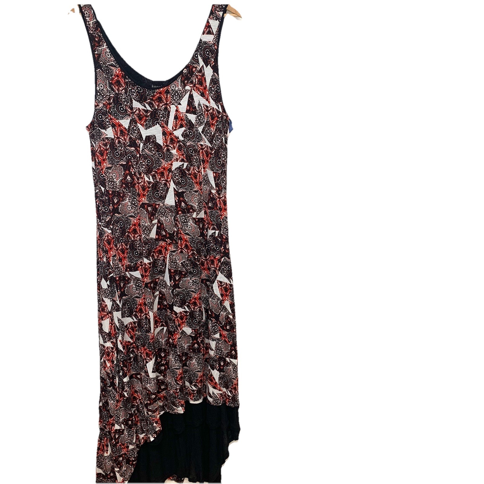 Kensie Maxi Dress Stretch Knit Asymmetric Hem Sleeveless Large Printed New