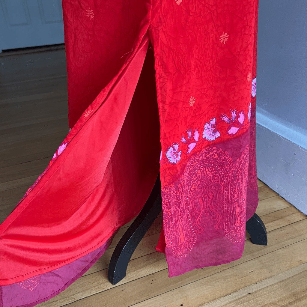 A Wild Thyme Vintage Sheer Patterned Boho Overlay Maxi Dress Red Boho, Women’s 6