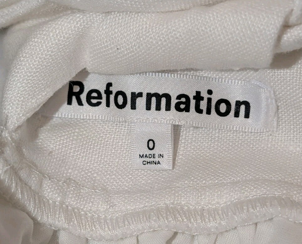 Reformation NWOT Sz 0 White Linen Open Back Adjustable Waist Tie Mini Dress
