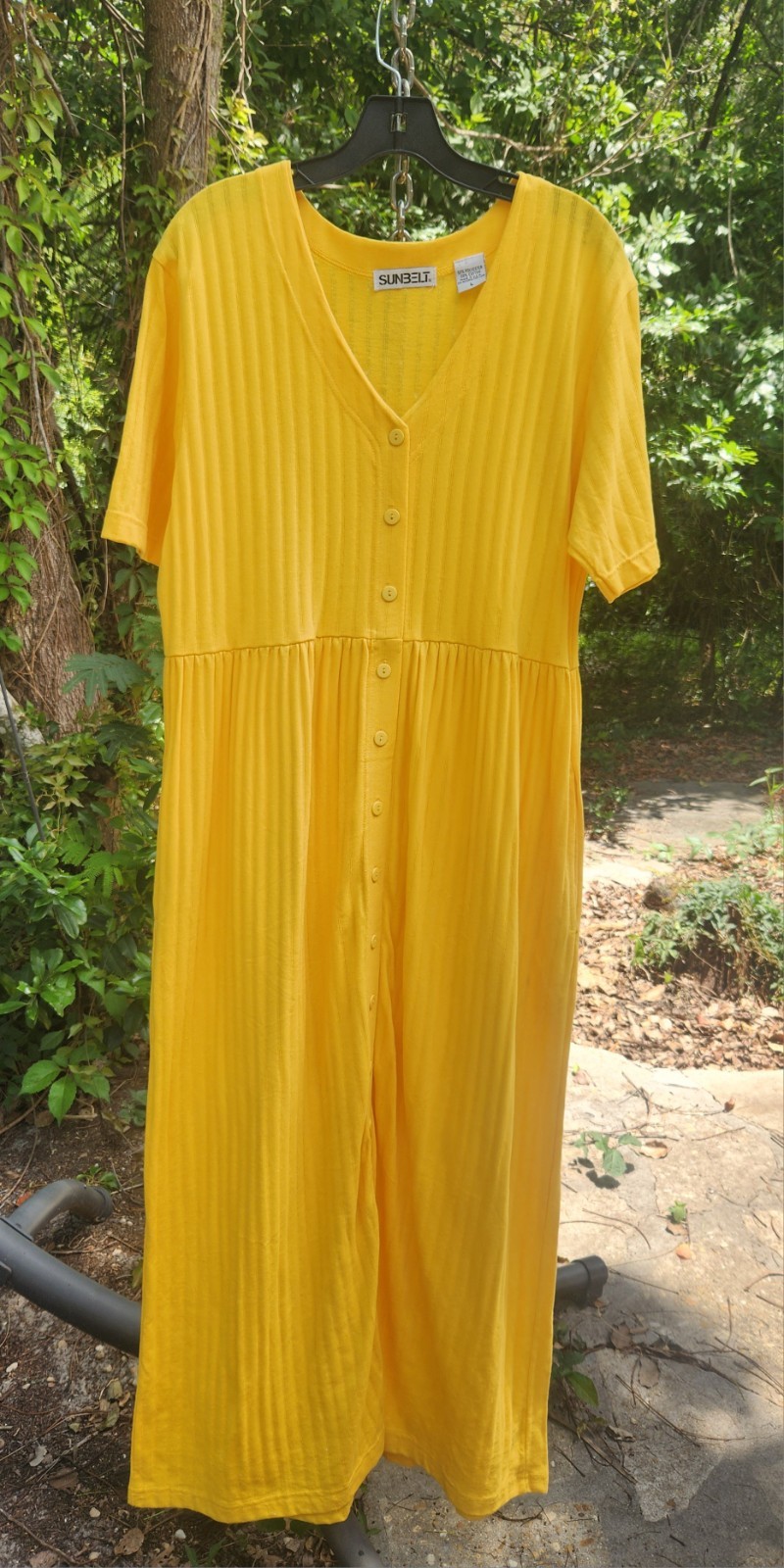Sunbelt Women Yellow Knit Woven Stretch Maxi Dress Size Large Made in USA