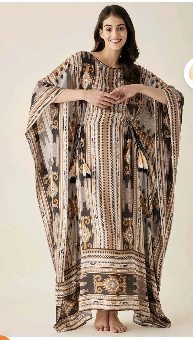 The Kaftan Company Brown Aztec Modal Lounge Kaftan Women’s XL With Tie-Ups