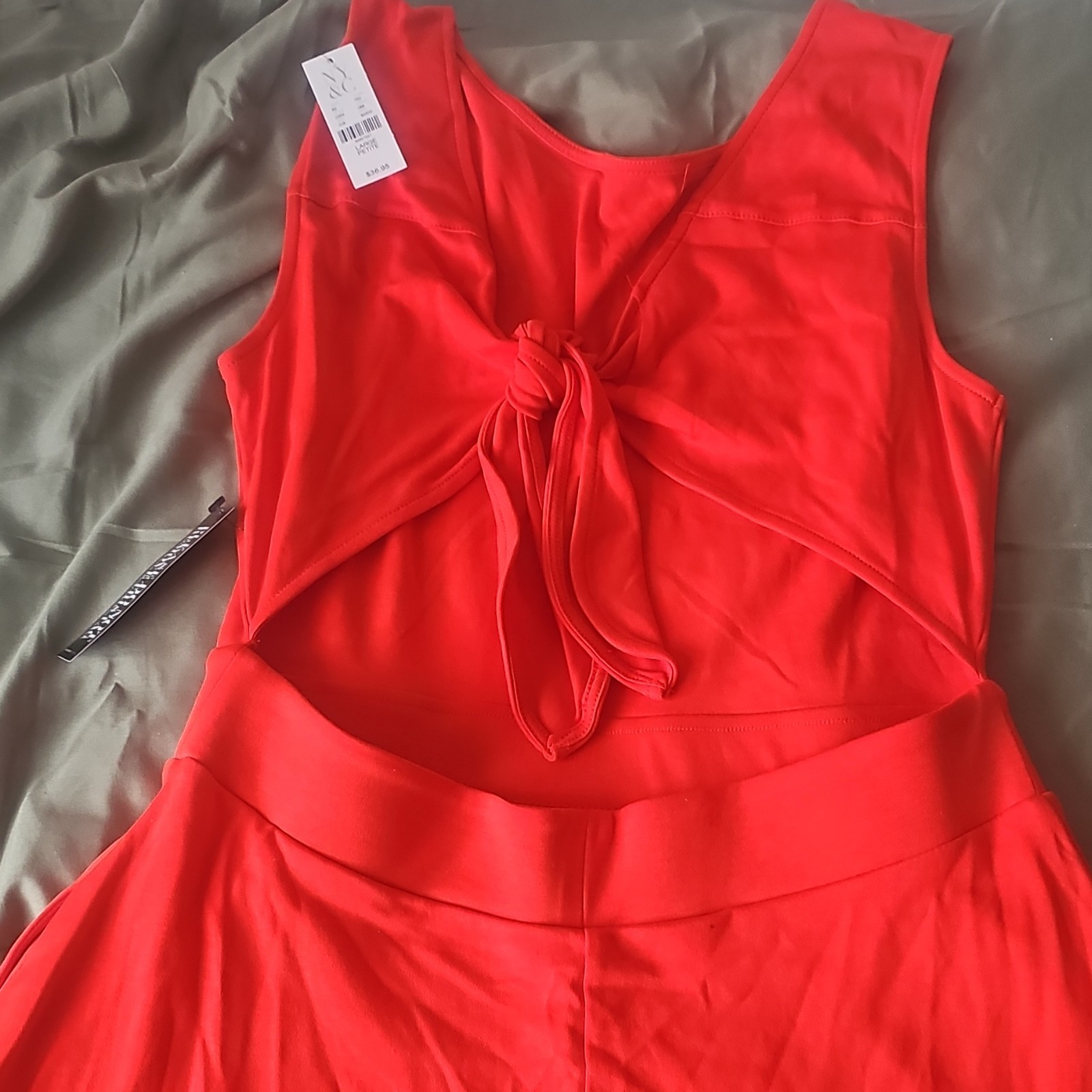 NY&C Red 100% Cotton Fit & Flare V-Neck Sleeveless Tie Dress Petite L