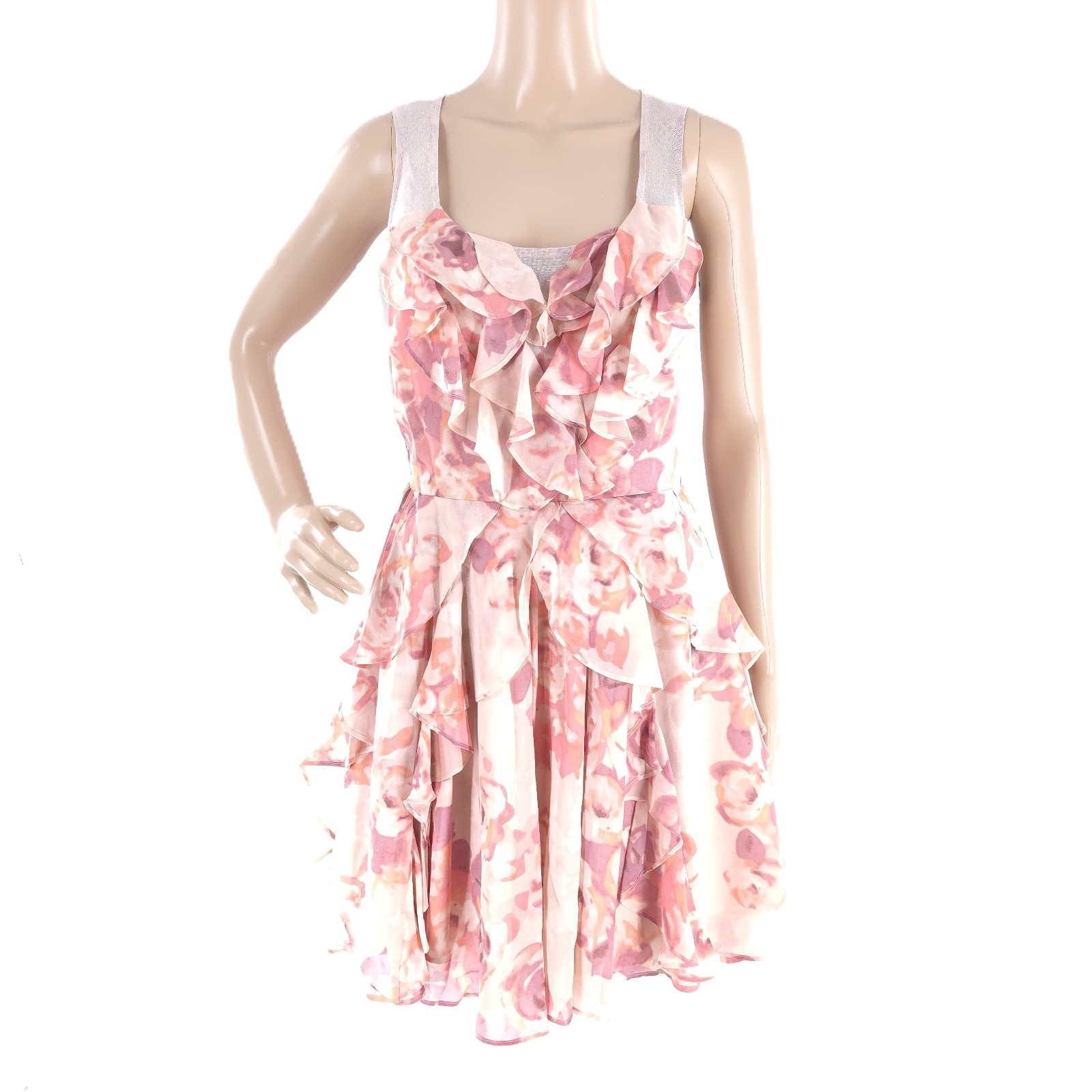 LC Lauren Conrad Women Dress Floral Back Zip and Button Tan Pink Size 6
