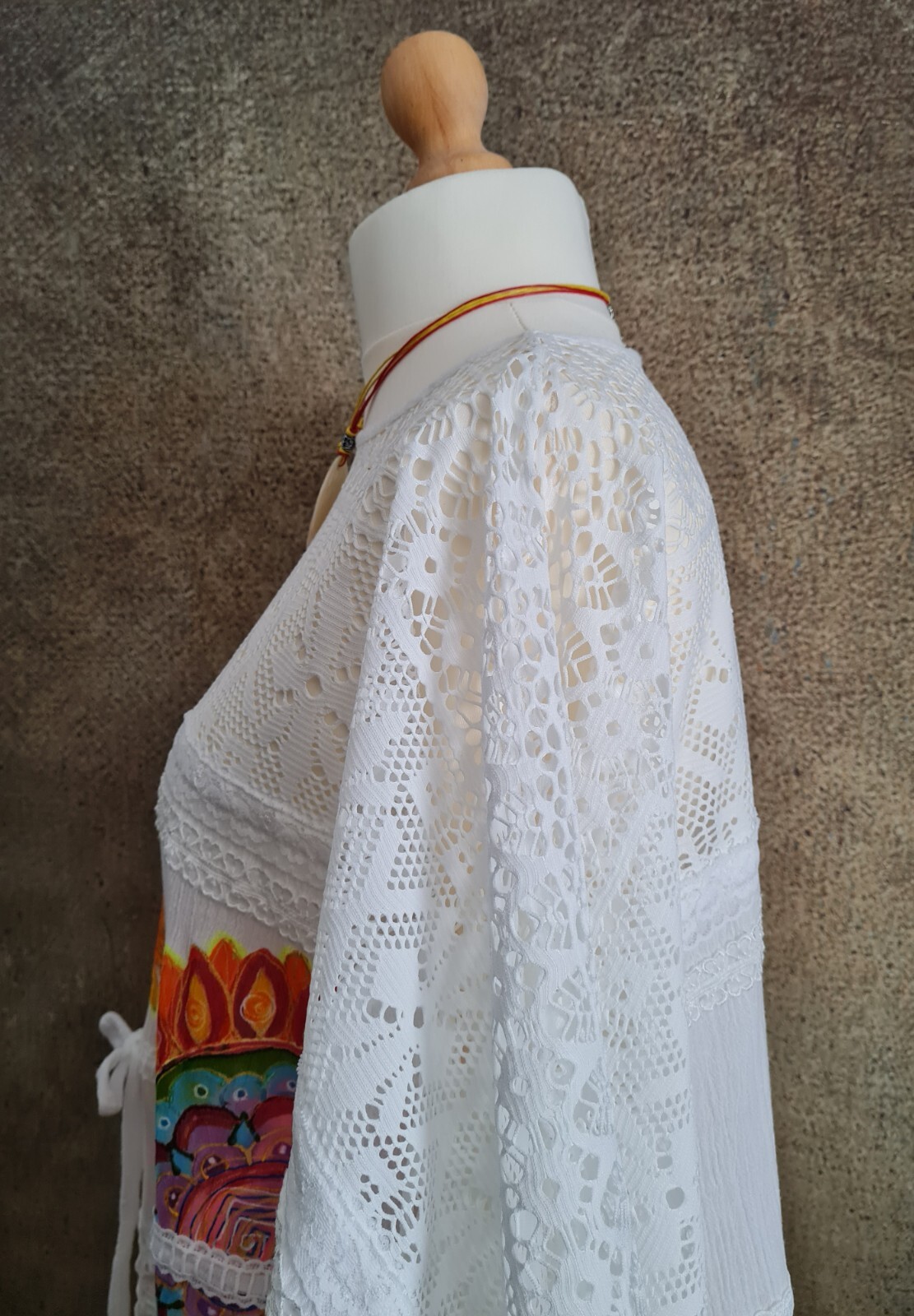 Bespoke Hand Painted Signed White Mandala Kaftan Party Holiday Beach Dress