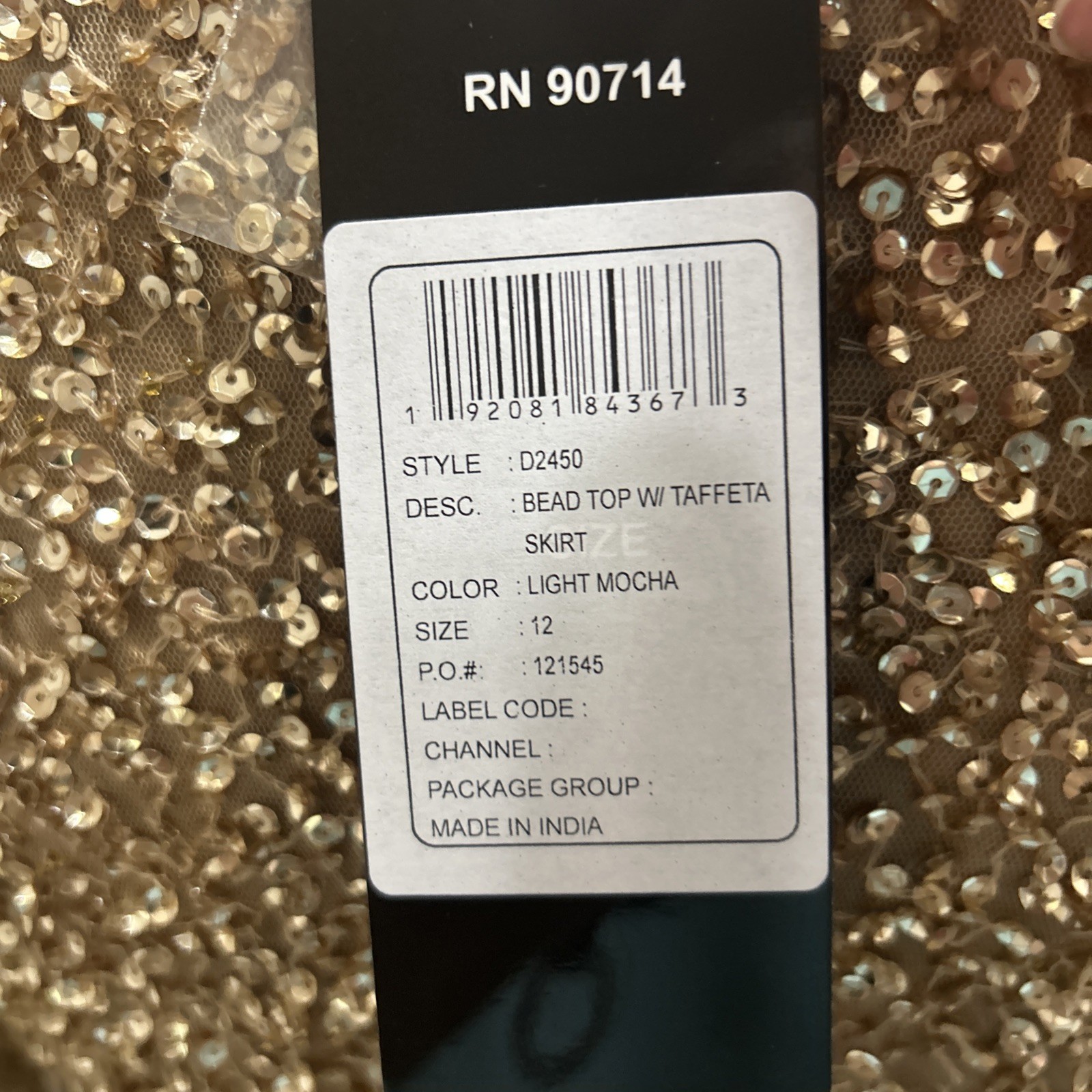 Pisarro Nights Size 12 NWT Light Mocha Gold Sequin & Taffeta Formal Gown