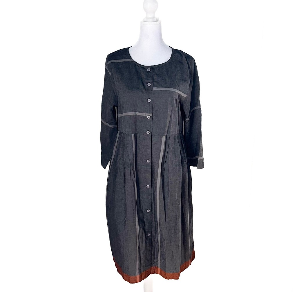 Gudrun Sjoden Gray Sripe Organic Cotton Oversized Midi Dress Small Lagenlook