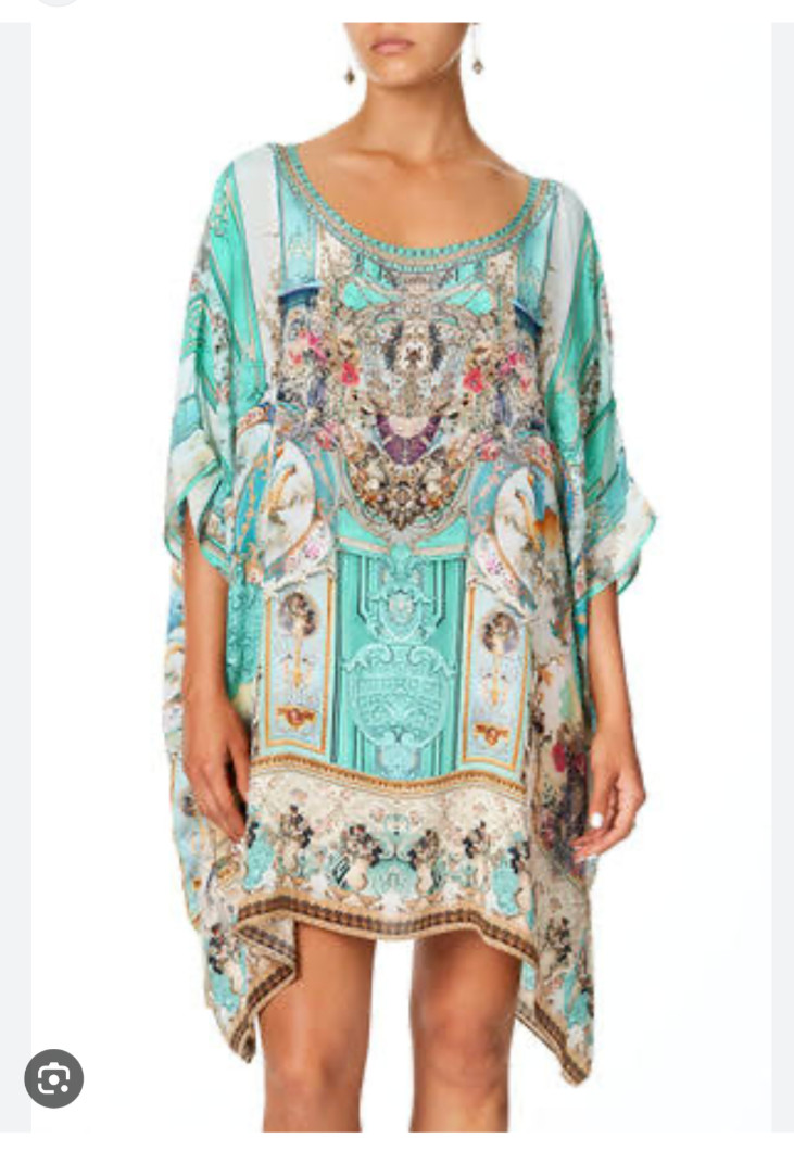 CAMILLA Blue/Yellow Medusa Print, Beads,Crystals Kaftan Dress ONE SIZE