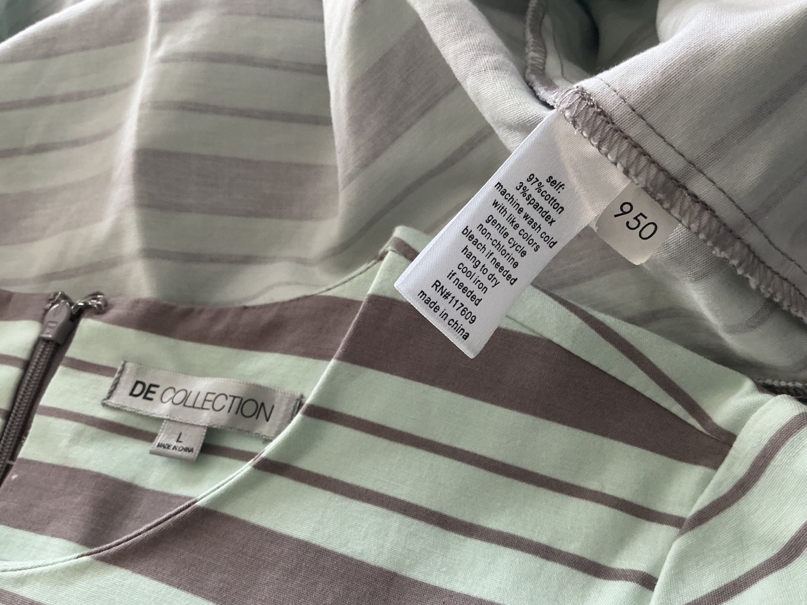 DE Collection Mint And Gray A Line Striped Dress Size Large w/ Pockets