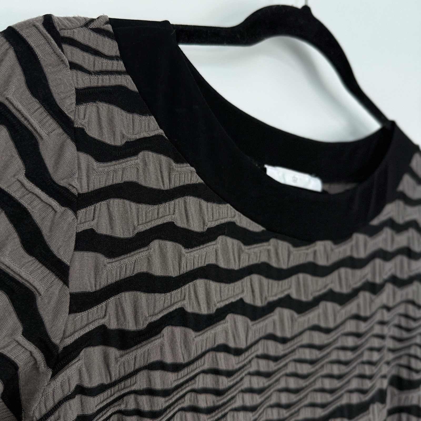 Papillon Blanc Shift Dress Large Textured Seamed Gray Stripe Lagenlook