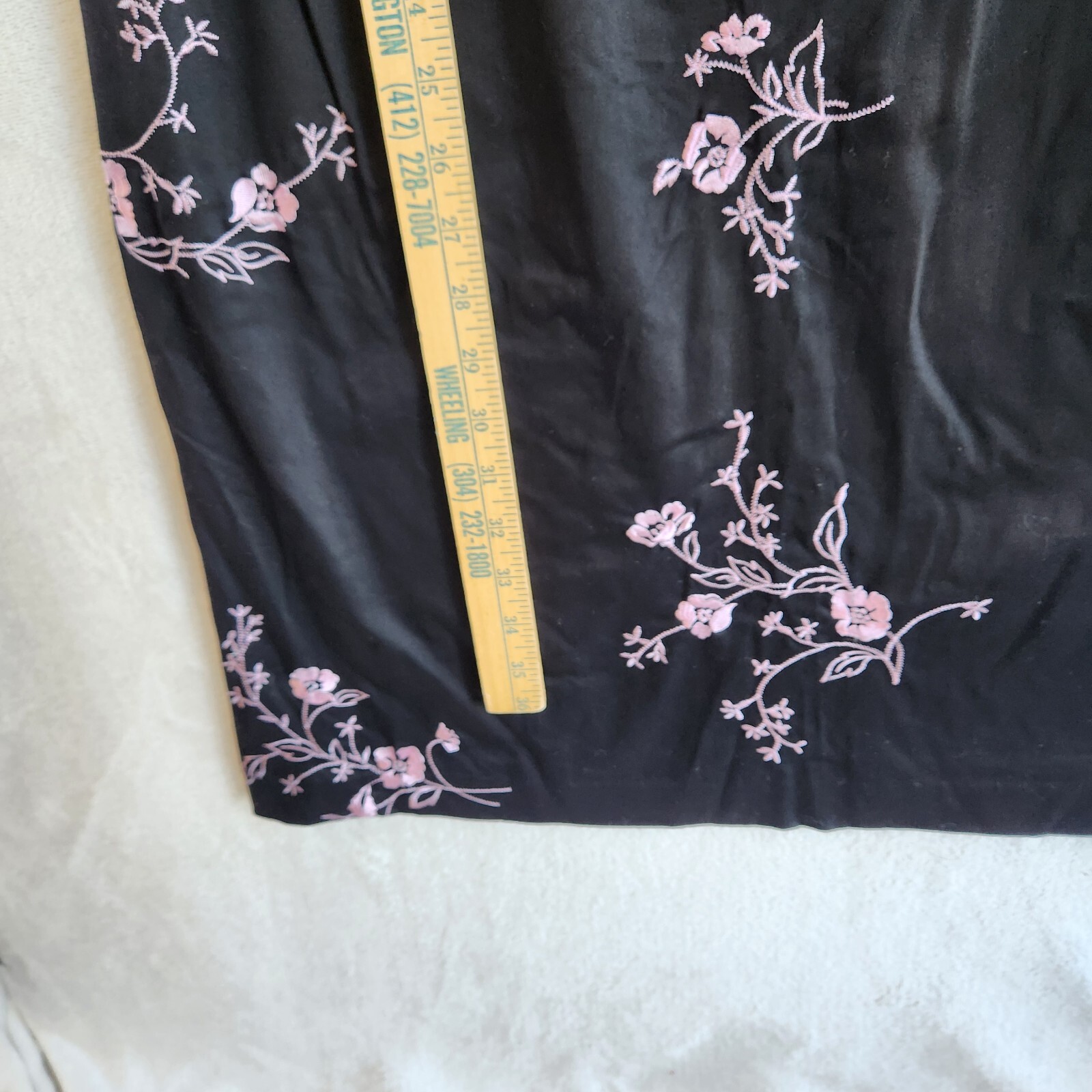 Sag Harbor Embroidered Dress Black & Pink Floral Asian Inspired Retro Sheath 12