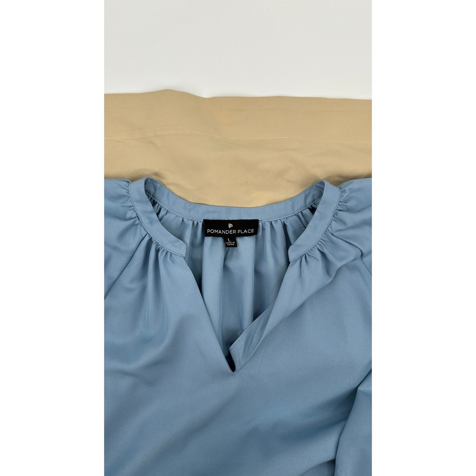 Pomander Place Gemma Blue Tan Colorblock V-Neck Maxi Dress Balloon Sleeve Large