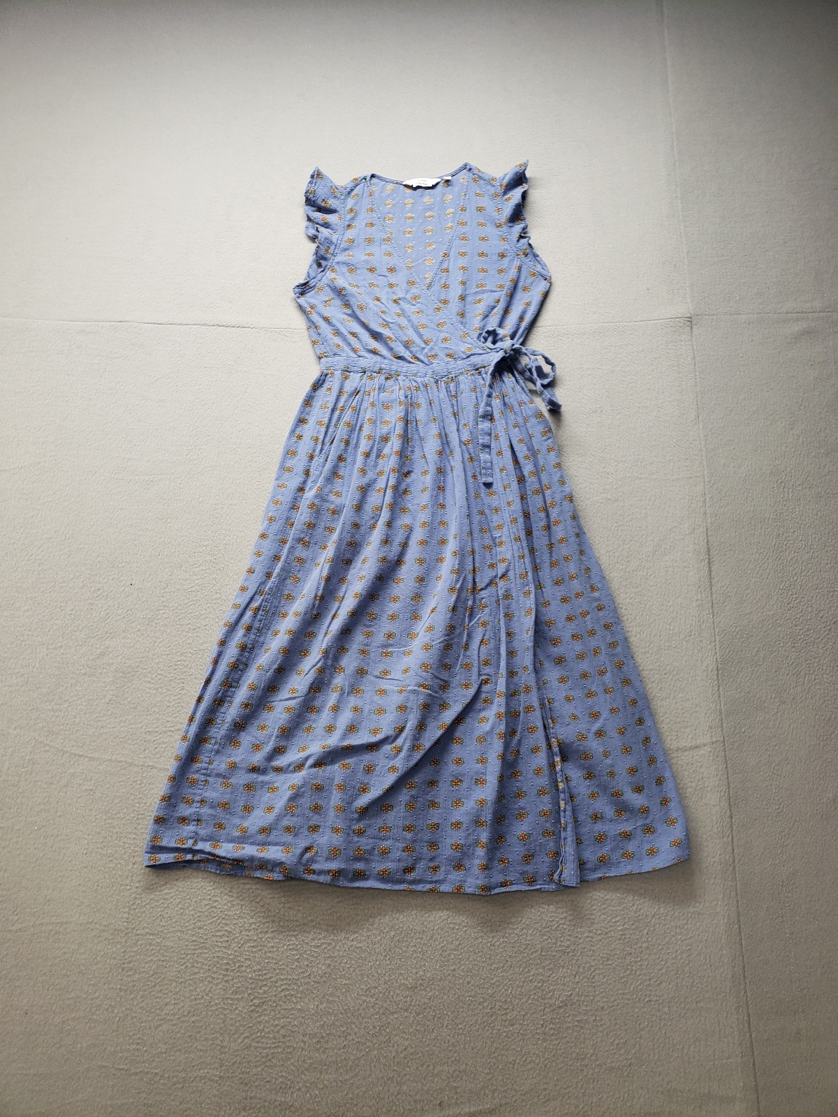 & Other Stories Women Wrap Dress 4 Blue Floral Tie Waist Flutter Sleeve Casual