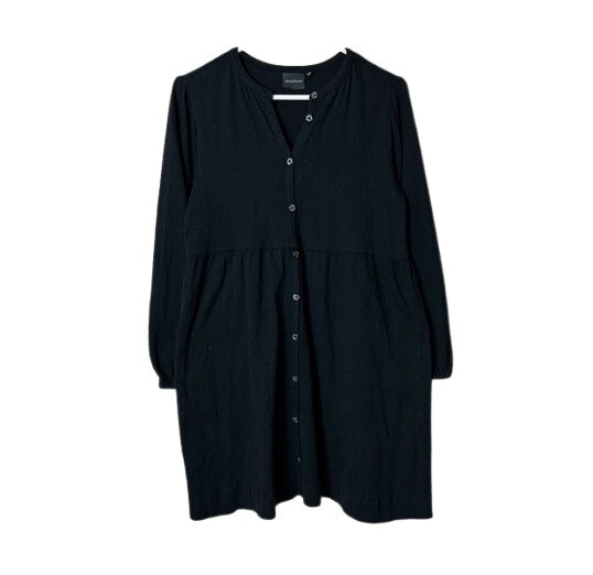 Richer Poorer black textured long sleeve button front dress XS cloud weave