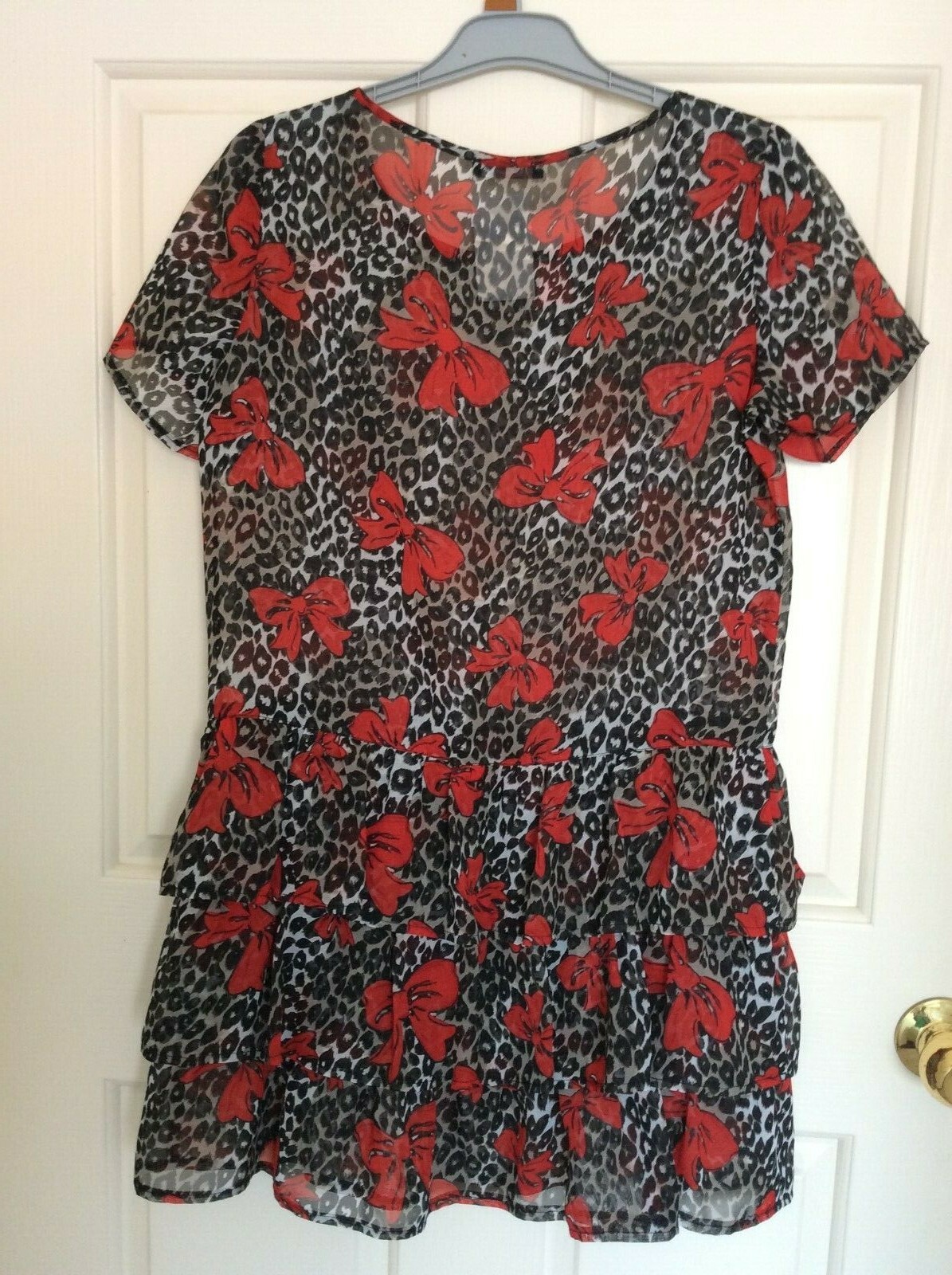 Women’s Designer Short Sleeve Multicolored Gathered Short Dress Top Size XS