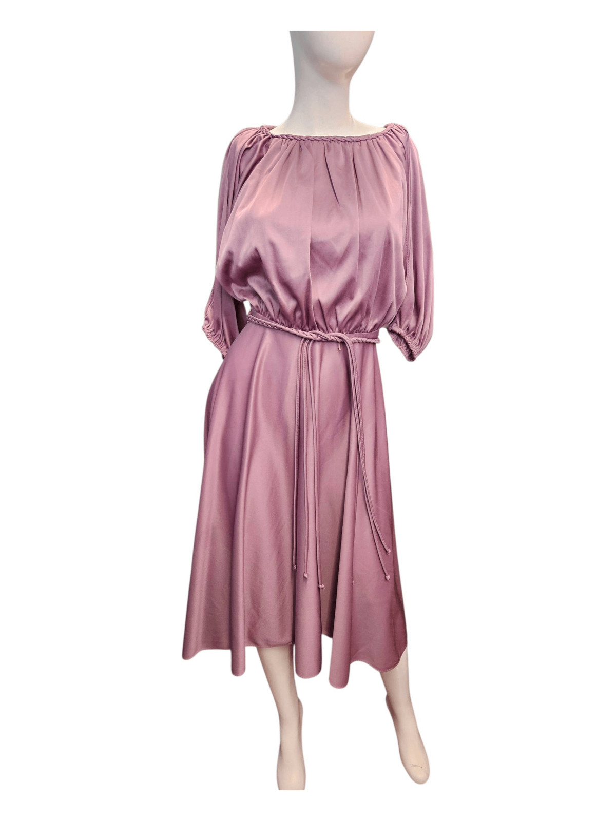 Vintage 70’s Handmade Silky Purple Flair Dress Womens Medium