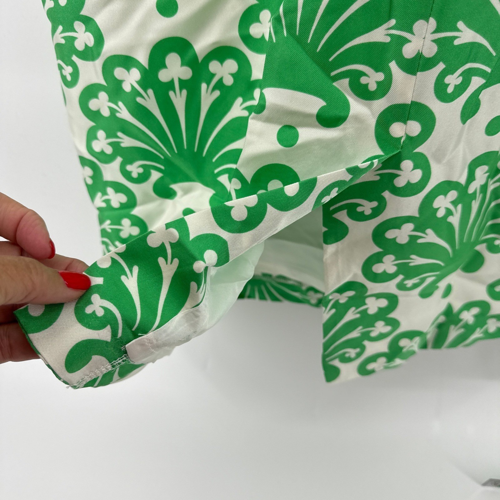 Milly of New York Green White Silk Shell Print Sheath Dress Size 6 Sleeveless