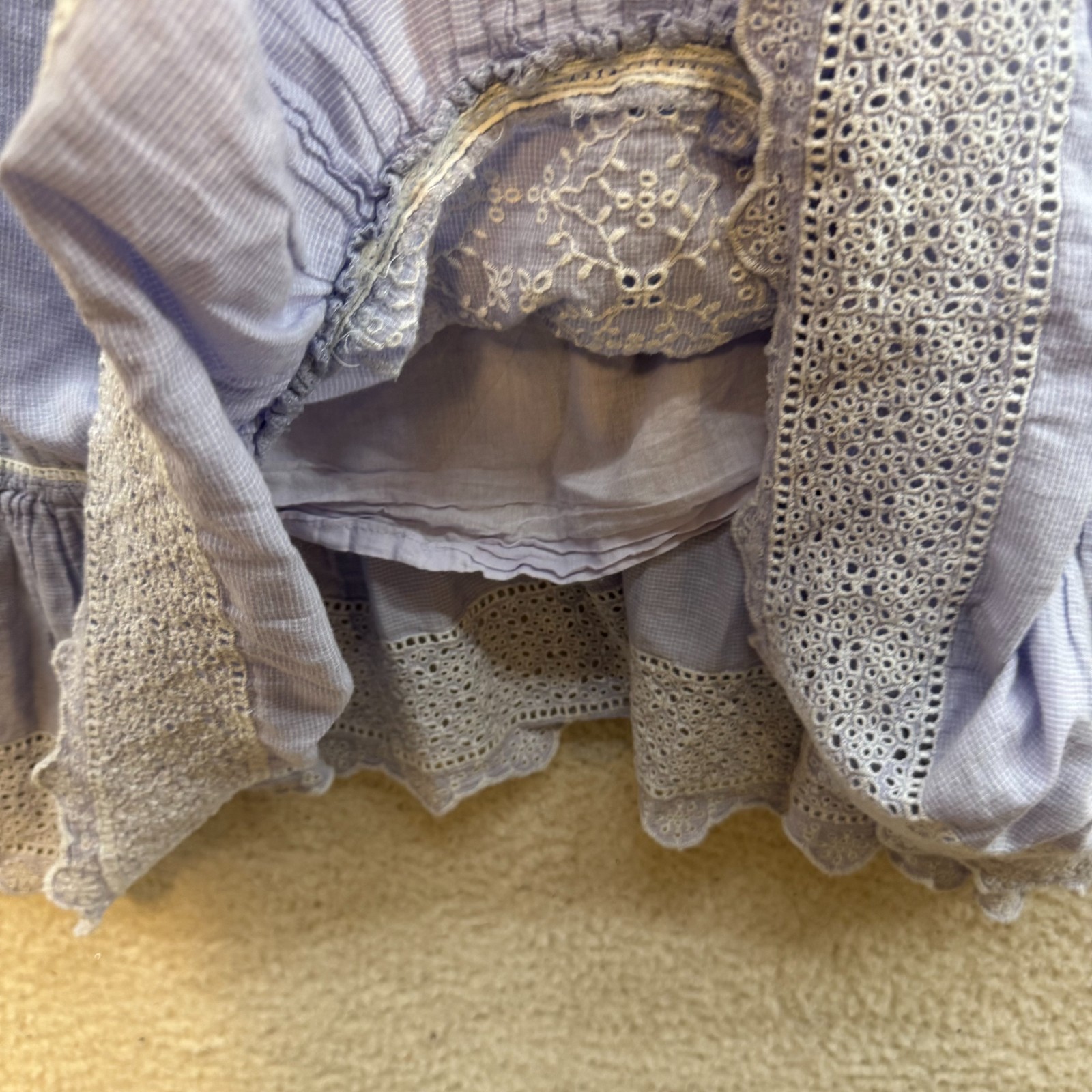 Mini Dress Small Periwinkle Blue Embroidered Flowy Ruffle Cottagecore Coquette