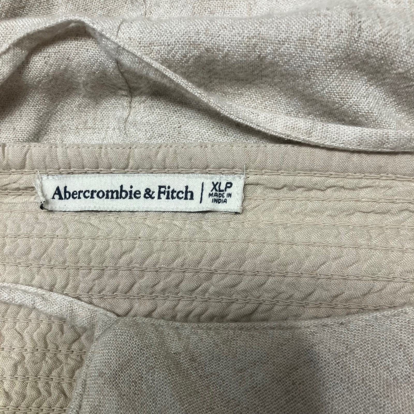 Abercrombie & Fitch Linen Blend Button Down Tie Strap Mini Dress Oatmeal XLP
