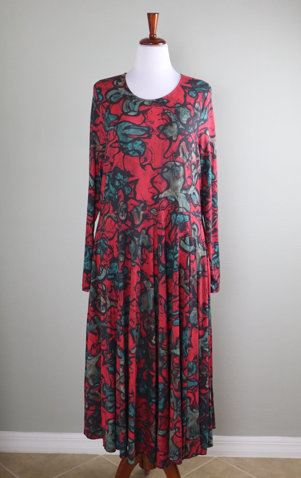 PERUVIAN CONNECTION NEW $218 Floral Soft Stretch Midi Swing Dress Size XL