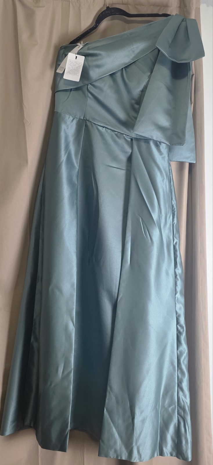 Women’s Dusty Satin One-Shoulder Pleated Lined A-Line Midi Dress Size 10/12